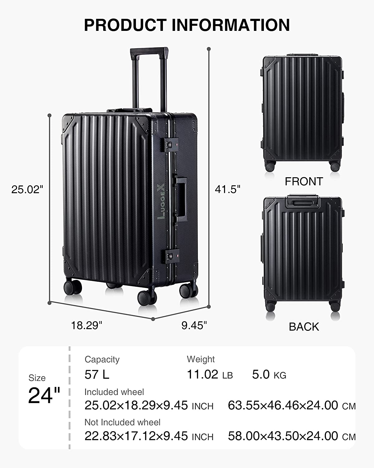 LUGGEX Aluminum Luggage Checked， 24 Inch No Zipper Luggage Metal Suitcase， Classy Carbon Fiber Pattern for Elegant Journey (Metal Suitcases with Wheels) - Image 8